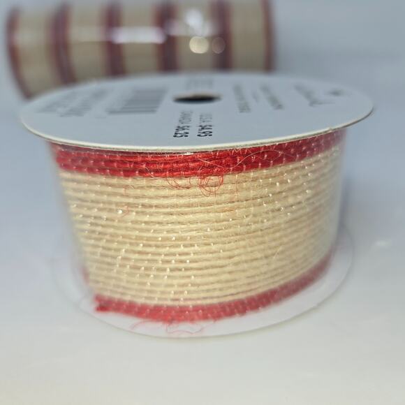 Hallmark Fabric Ribbon Beige Red 12 Rolls 1-3/8" x 4 Yards Each Sealed Bows - Picture 9 of 16